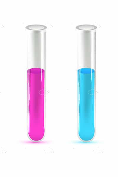 Pink and Blue Liquid In Test Tubes